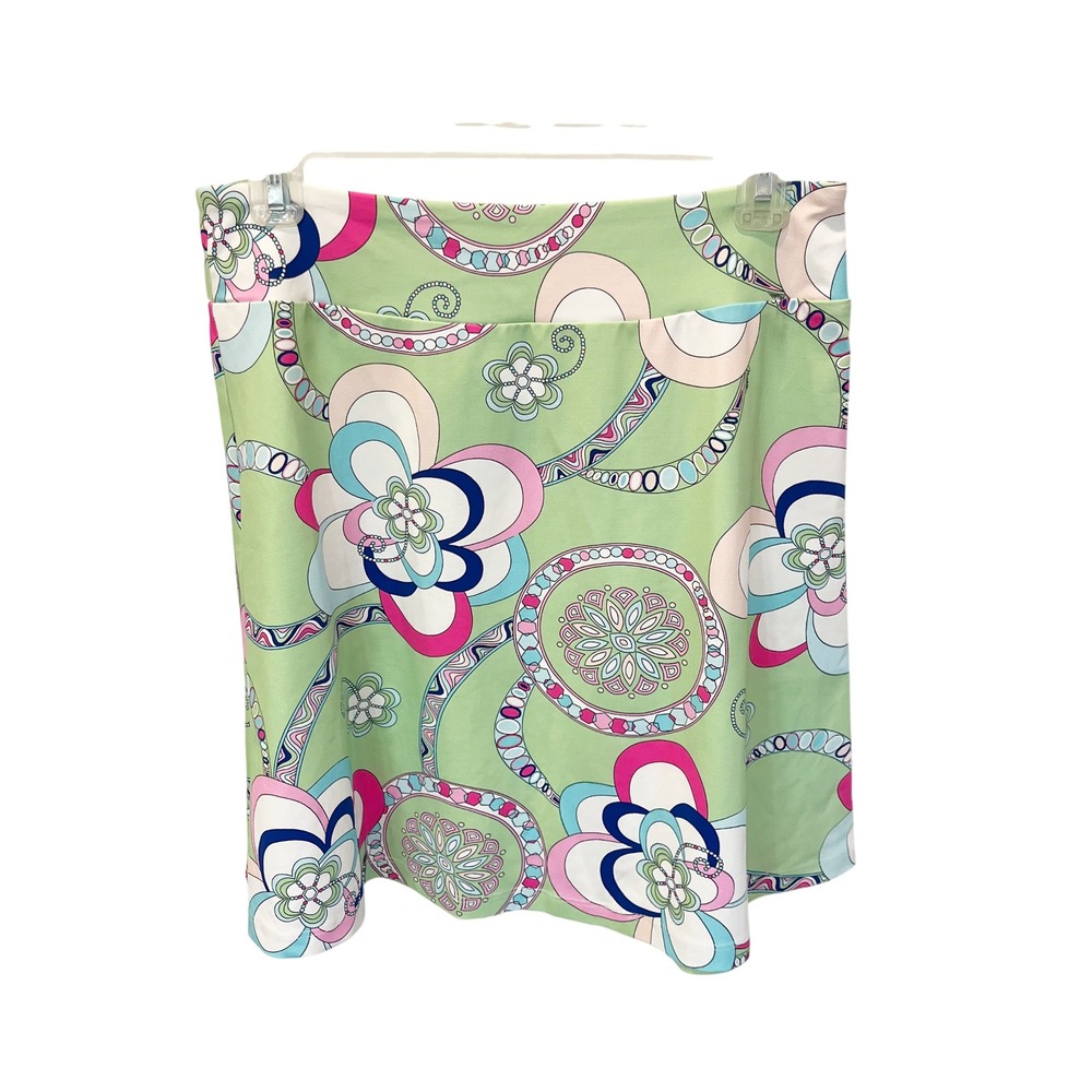 NEW Melly M Green Floral Geometric Golf Skirt Retro Print‎ Stretch Summer SMALL